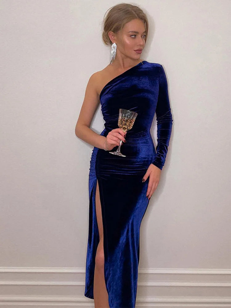 Velvet Long-Sleeve Midi Dress