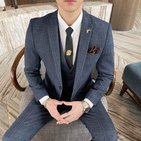 High Quality Plaid Three-Piece Suit