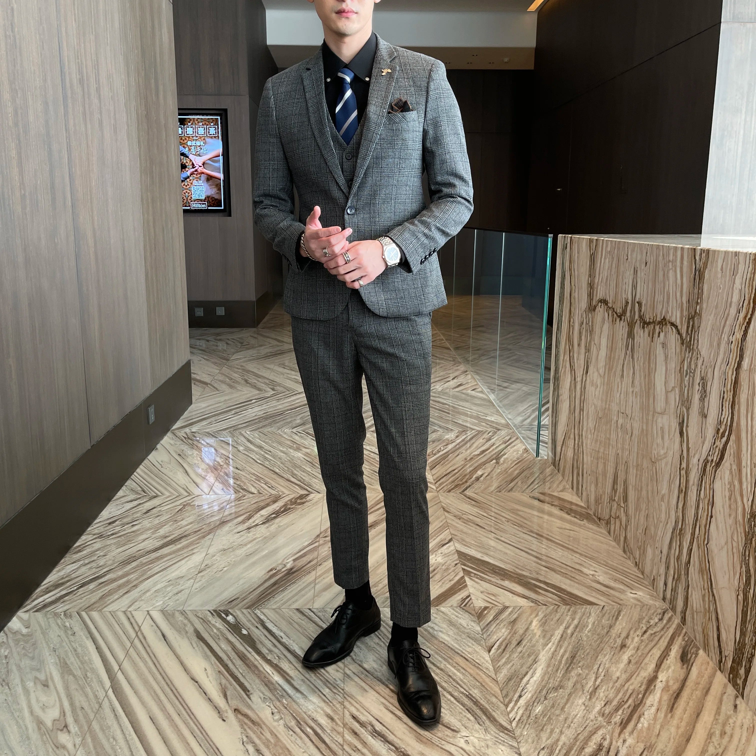High Quality Plaid Three-Piece Suit