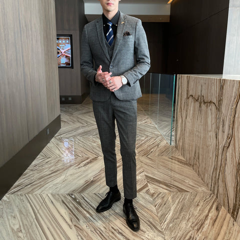High Quality Plaid Three-Piece Suit