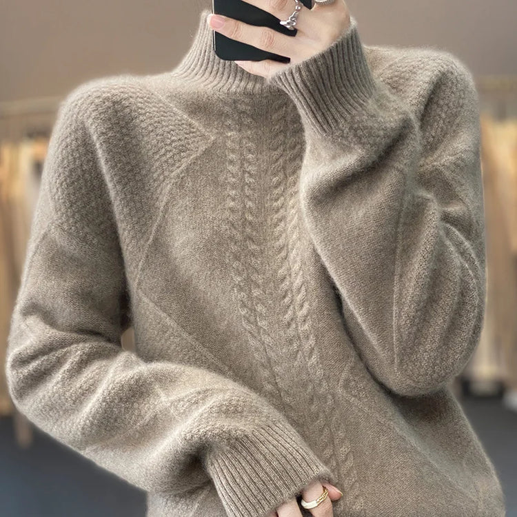 Cable-Knit Half-Turtleneck Sweater