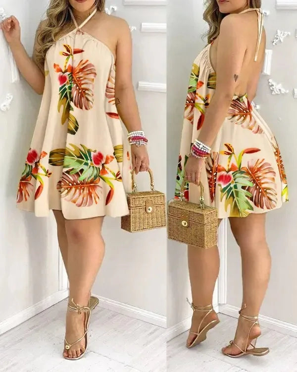 Printed Halter Mini Dress