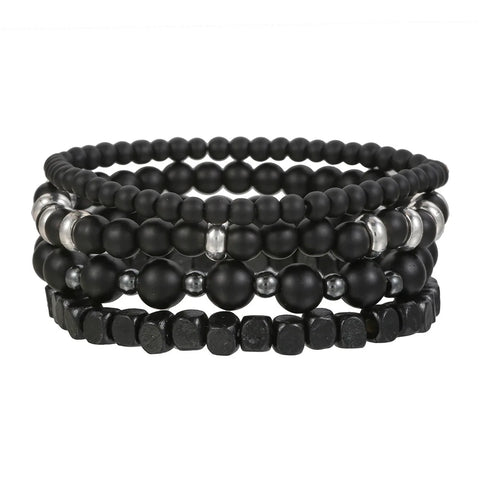 Black Stone Bead Bracelet Set