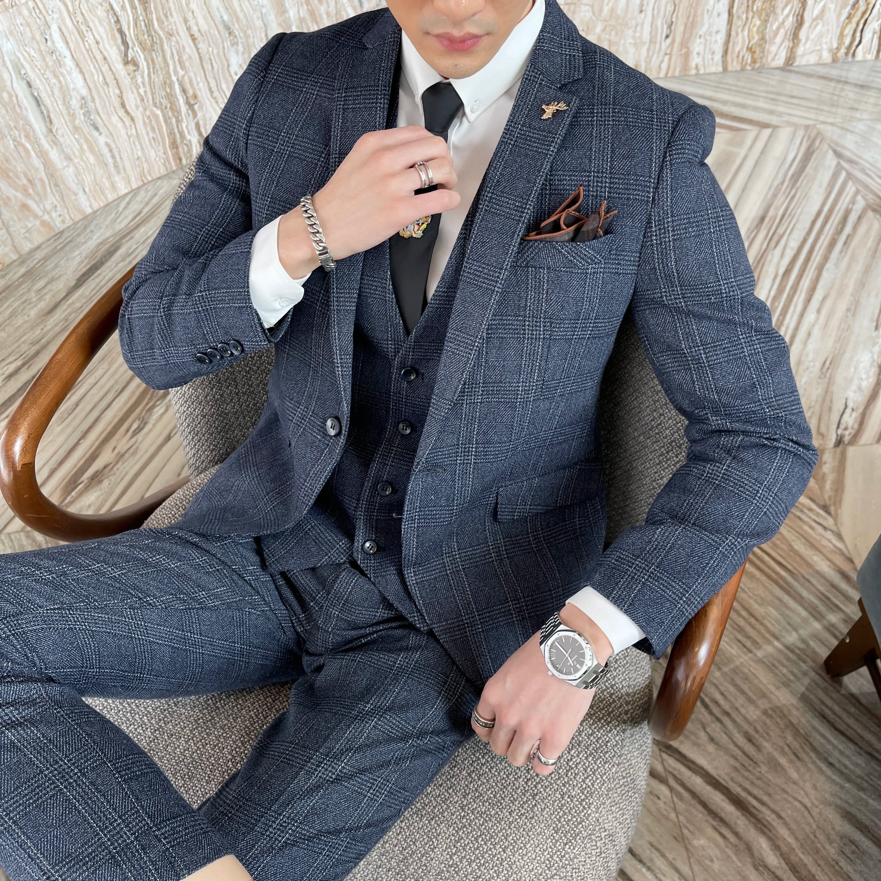High Quality Plaid Three-Piece Suit