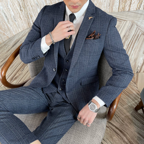 High Quality Plaid Three-Piece Suit