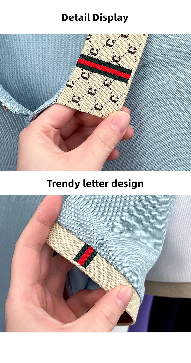 B Letter Embossed Short Sleeve Polo Shirt
