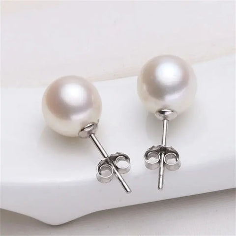 Silver Pearl Earrings 925 Sterling Silver Stud Earrings