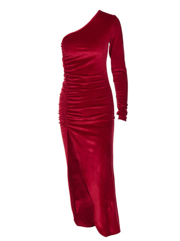 Velvet Long-Sleeve Midi Dress