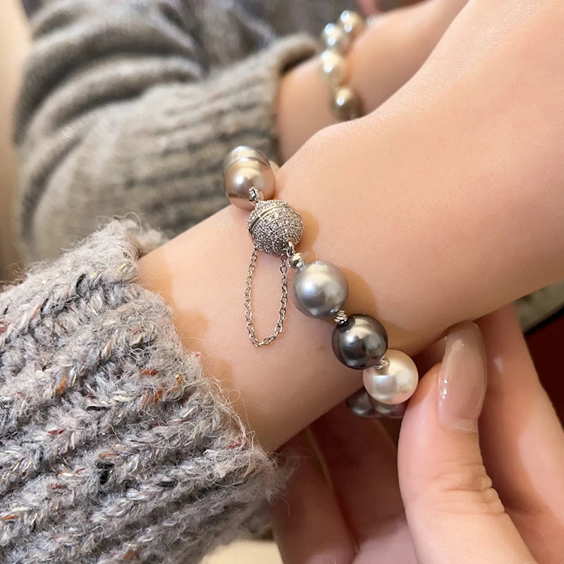Color Bead Pearl Magnetic Buckle Bracelet