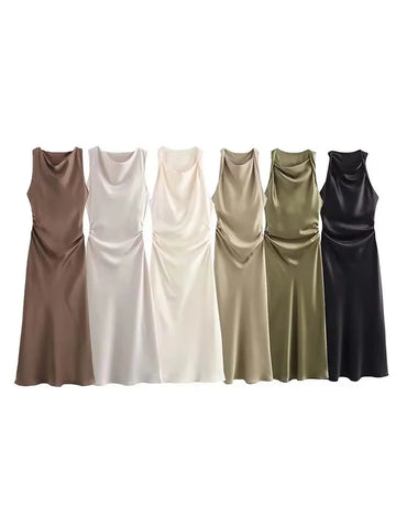 Satin Midi Slip Dress