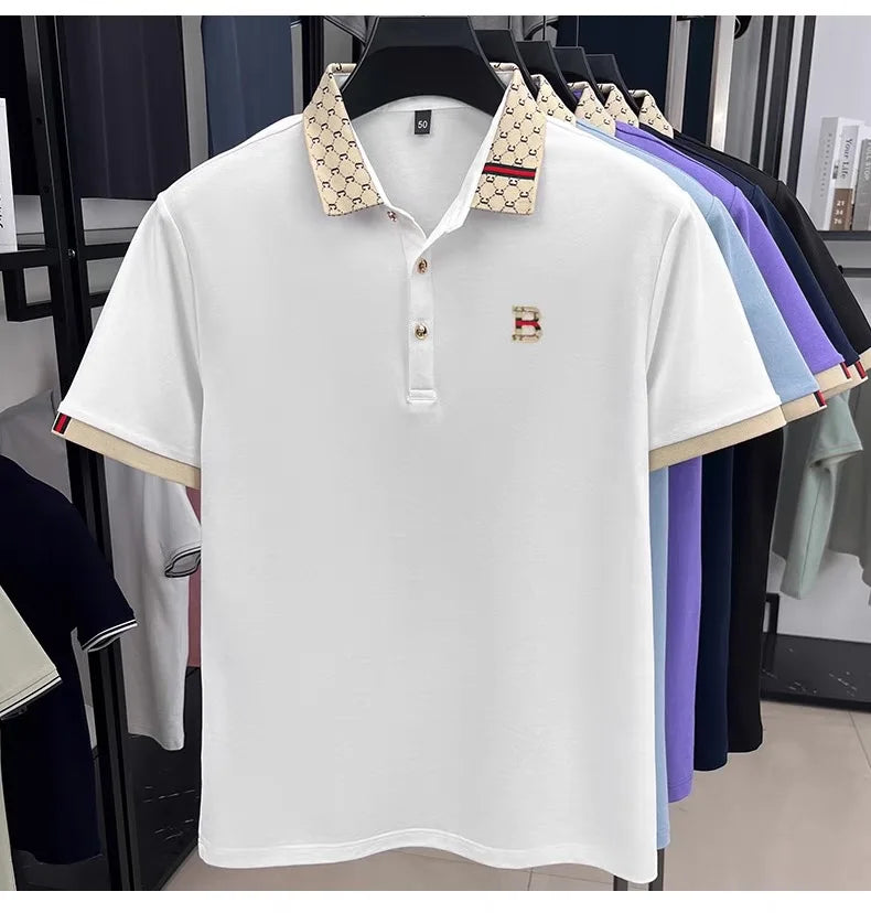 B Letter Embossed Short Sleeve Polo Shirt