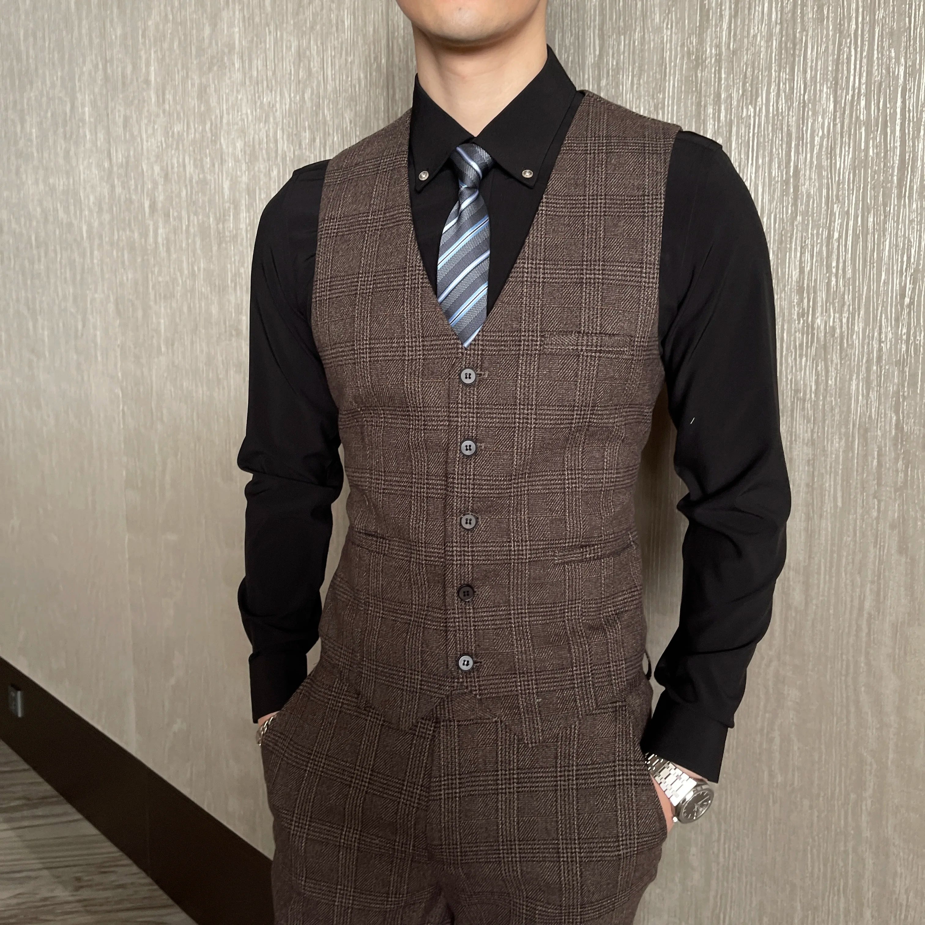 High Quality Plaid Three-Piece Suit
