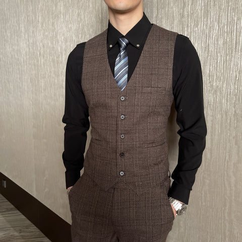 High Quality Plaid Three-Piece Suit