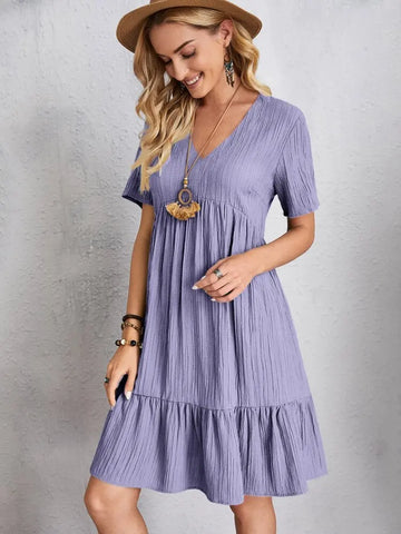 Elegant Short Sleeve V Neck Ruffles Dress