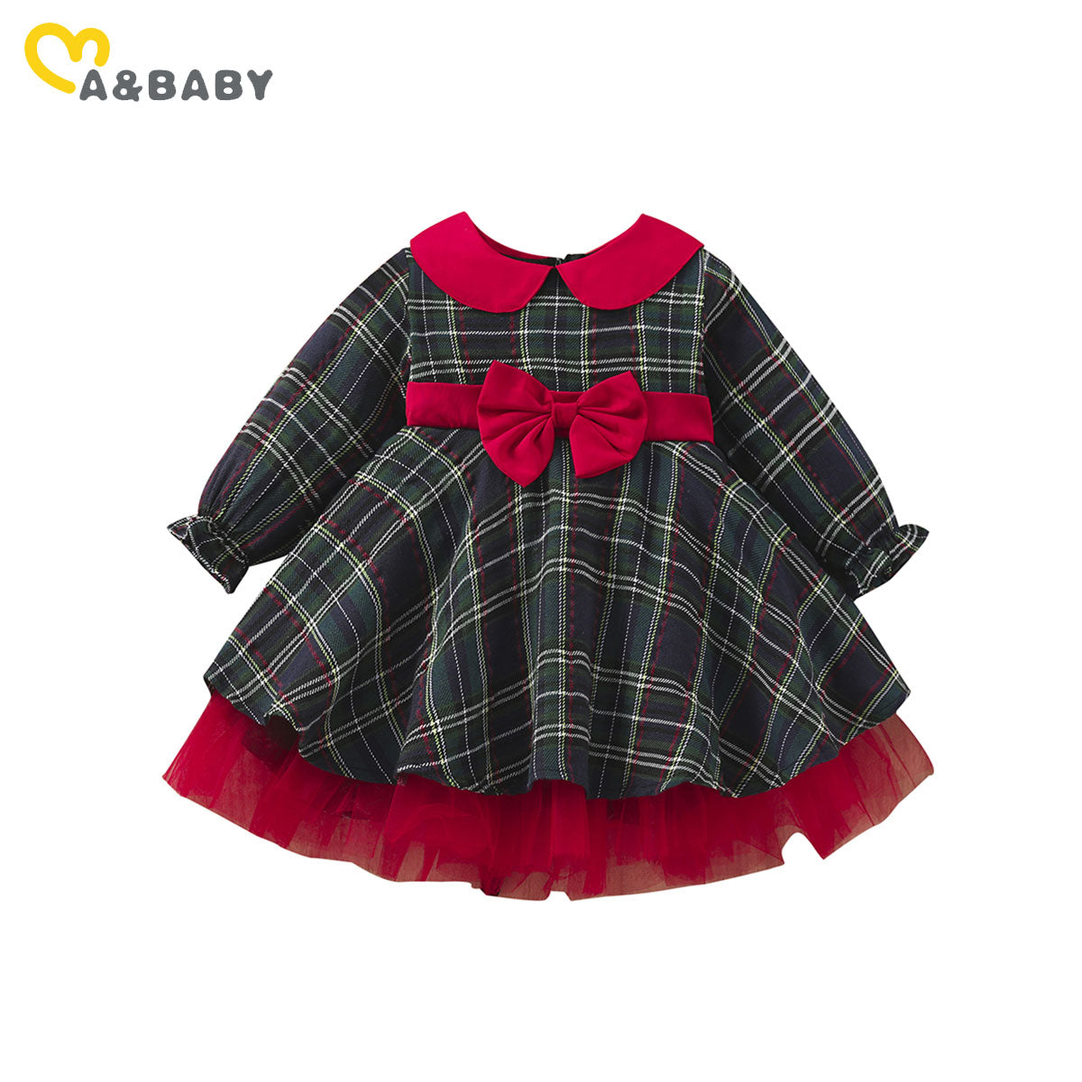 Girls' Red Plaid Holiday Tulle Dress
