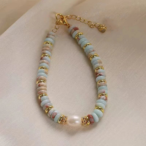 Natural Stone Bead Pearl Pendant Bracelet