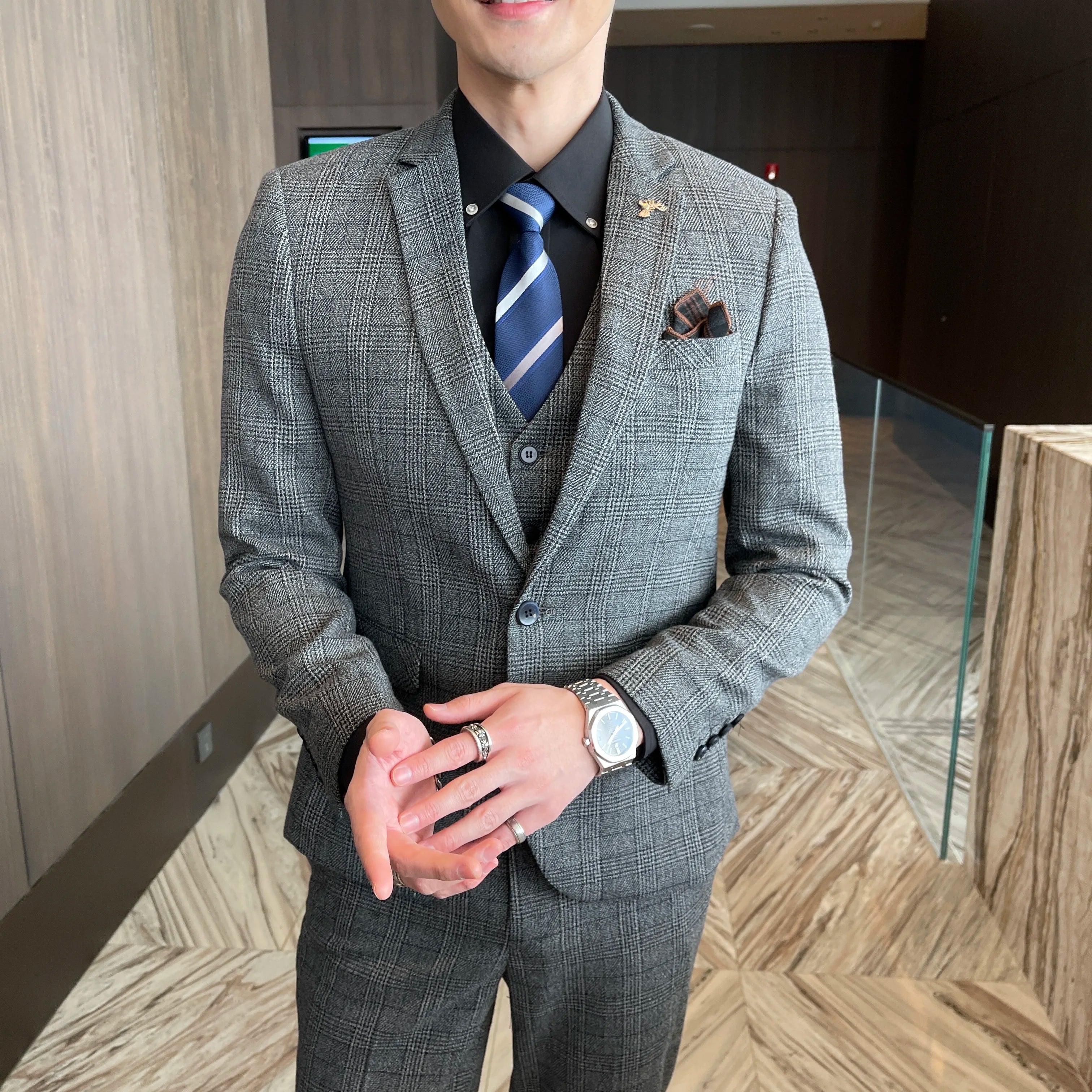 High Quality Plaid Three-Piece Suit