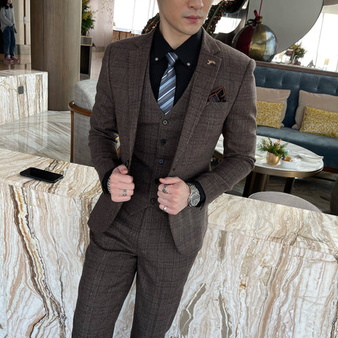 High Quality Plaid Three-Piece Suit