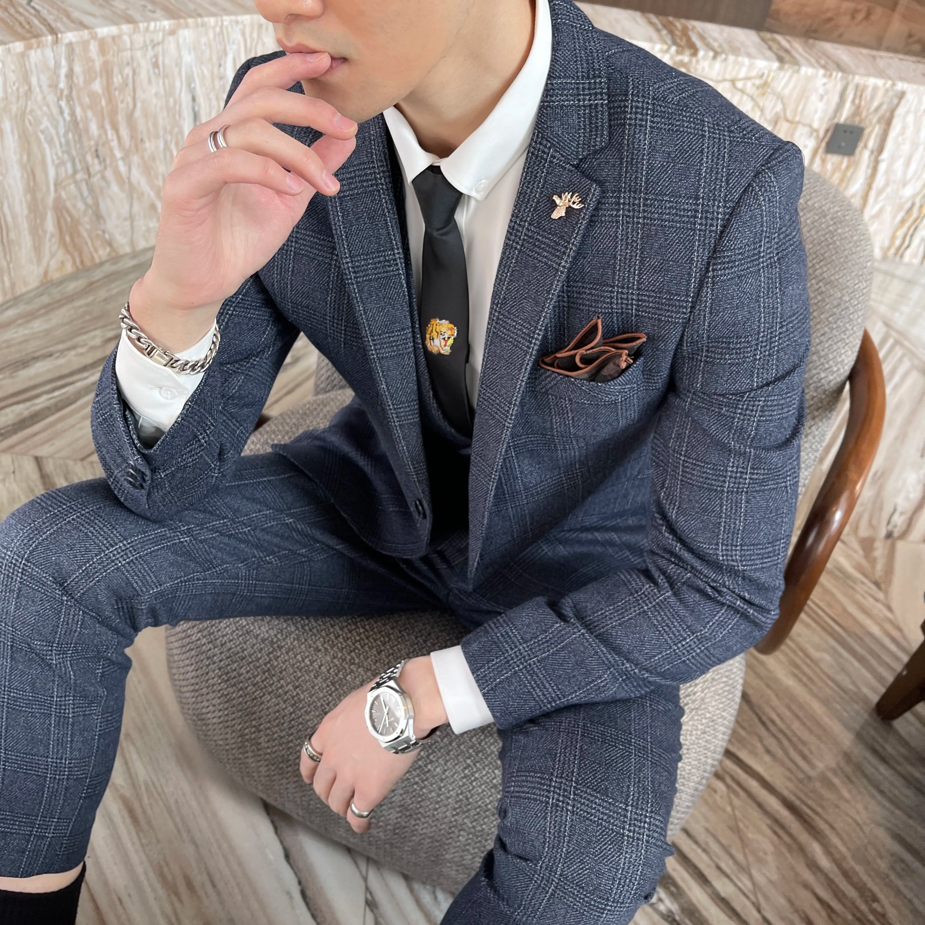 High Quality Plaid Three-Piece Suit