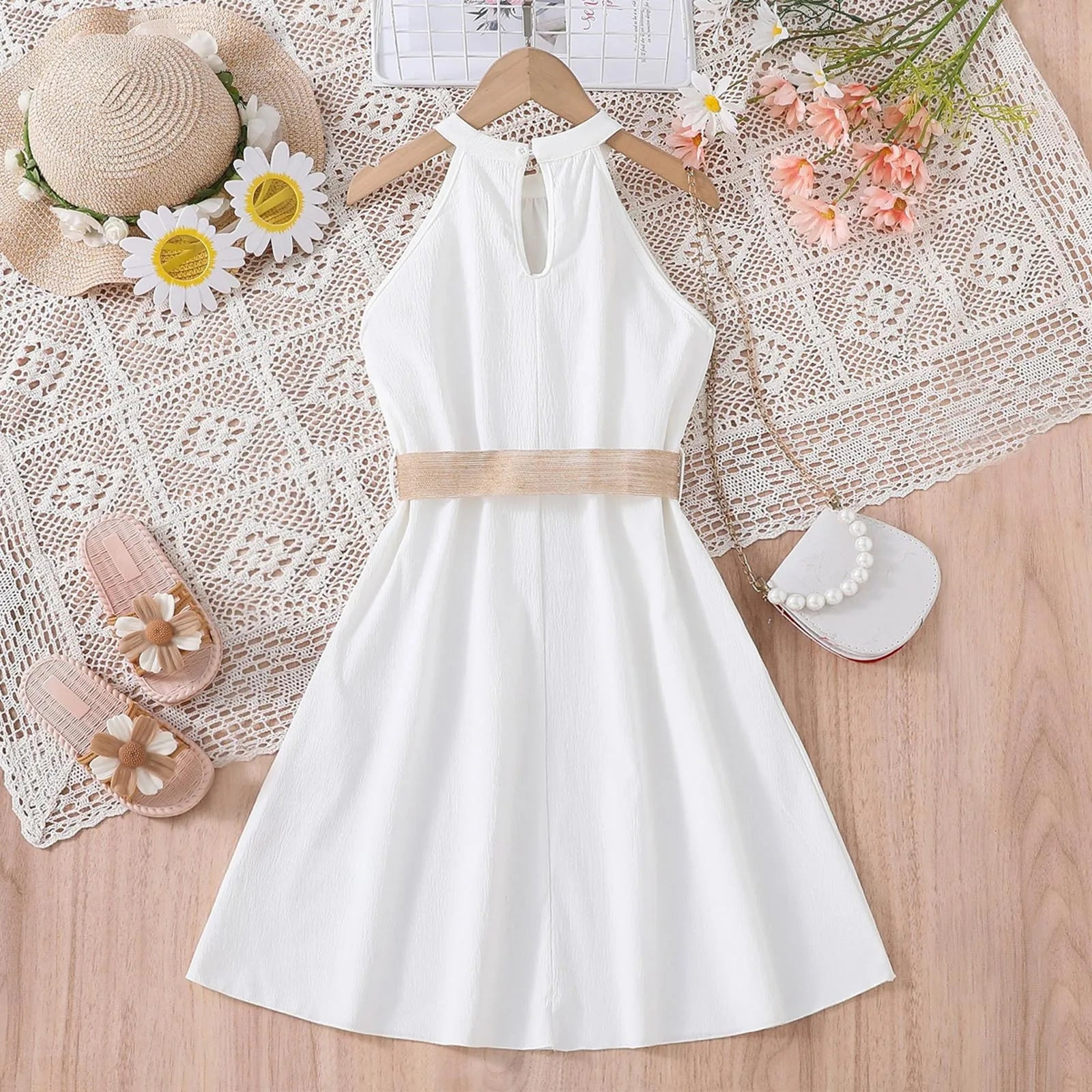 Sleeveless Dress Hanging Neck Belt