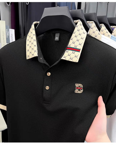 B Letter Embossed Short Sleeve Polo Shirt