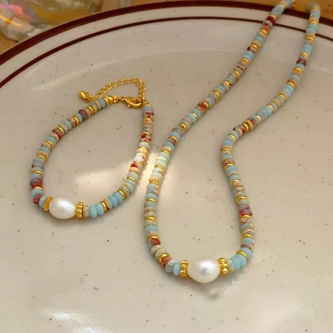 Natural Stone Bead Pearl Pendant Bracelet