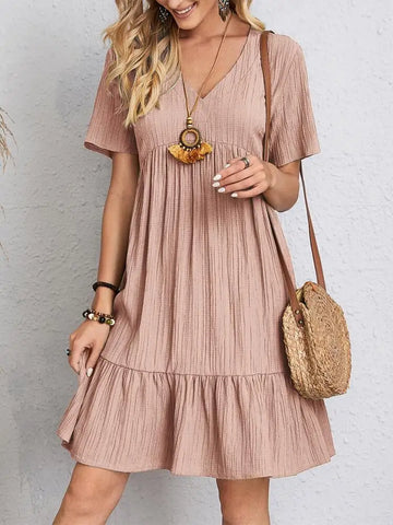 Elegant Short Sleeve V Neck Ruffles Dress
