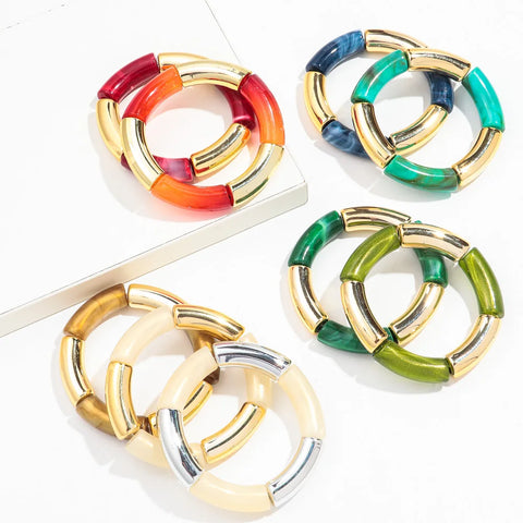 Bohemia Gold Silver Color Acrylic Chunky Bamboo