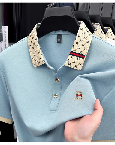 B Letter Embossed Short Sleeve Polo Shirt