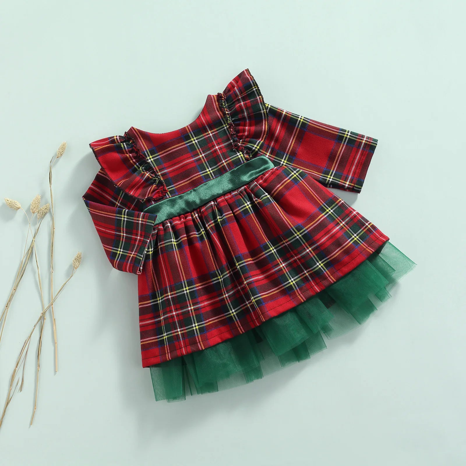 Girls' Red Plaid Holiday Tulle Dress