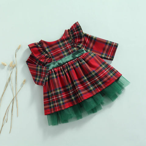Girls' Red Plaid Holiday Tulle Dress