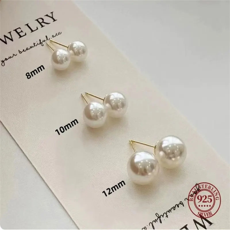 Silver Pearl Earrings 925 Sterling Silver Stud Earrings