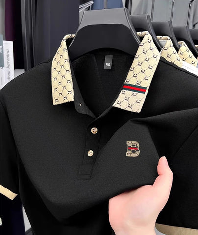 B Letter Embossed Short Sleeve Polo Shirt
