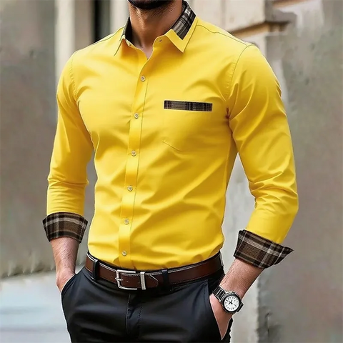 Men's iron-free long-sleeved lapel shirt