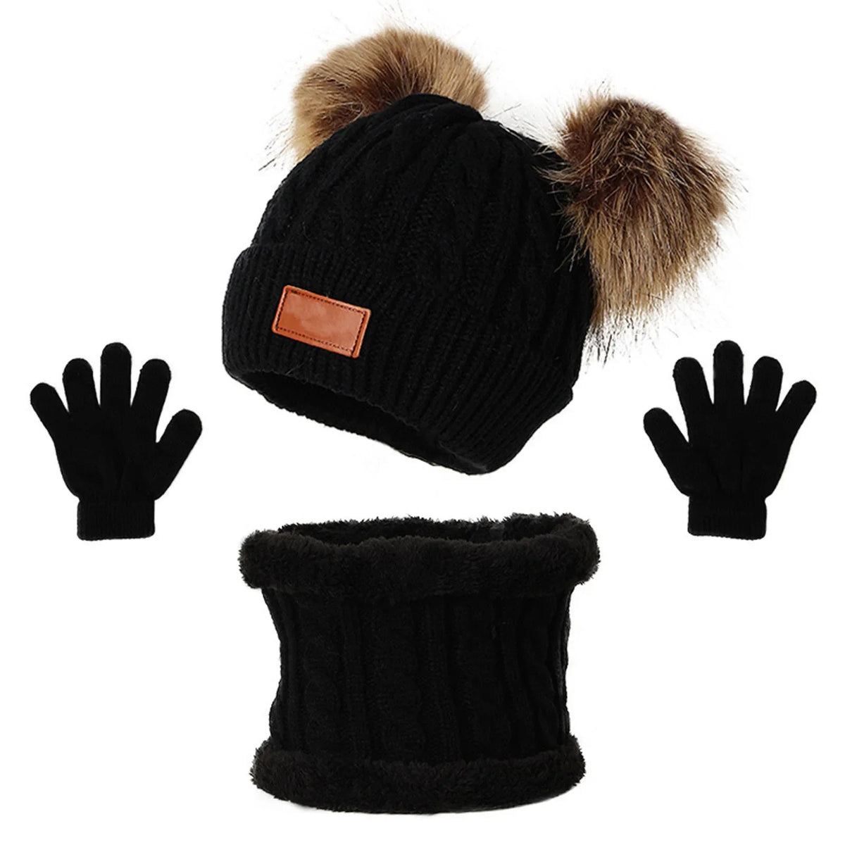 Kids' Pom-Pom Knit Hat, Scarf & Gloves Set