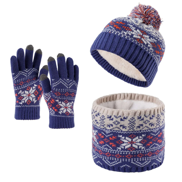 Kids' Snowflake Knit Hat, Scarf & Gloves Set