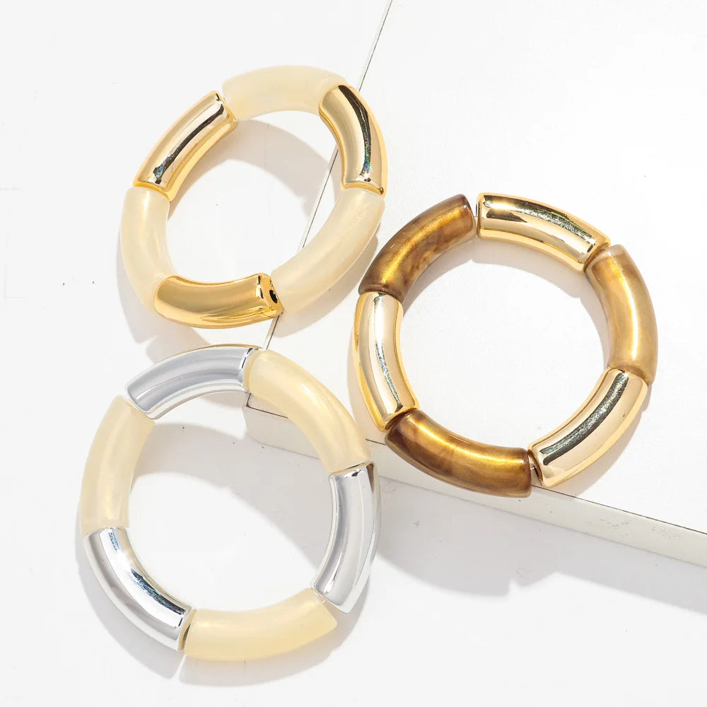 Bohemia Gold Silver Color Acrylic Chunky Bamboo