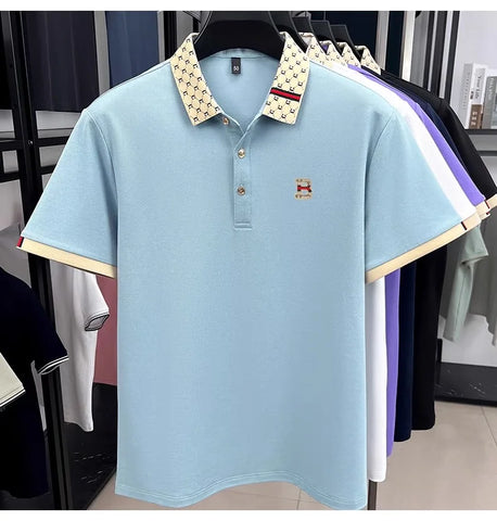 B Letter Embossed Short Sleeve Polo Shirt