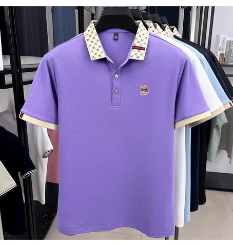 B Letter Embossed Short Sleeve Polo Shirt