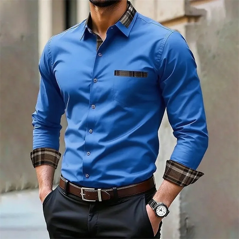 Men's iron-free long-sleeved lapel shirt