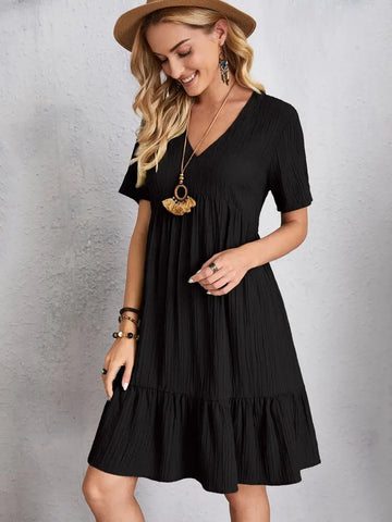 Elegant Short Sleeve V Neck Ruffles Dress