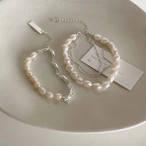 Vintage White Imitation Pearl Chain Bracelet
