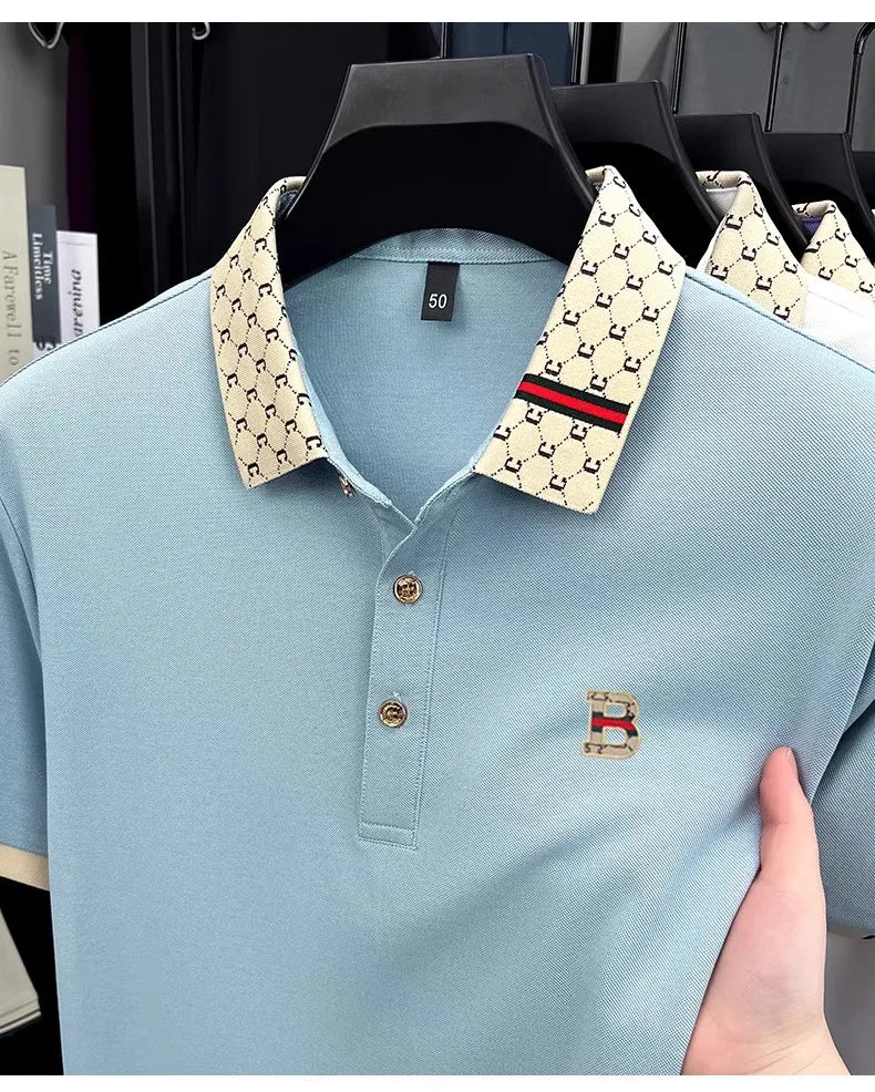 B Letter Embossed Short Sleeve Polo Shirt