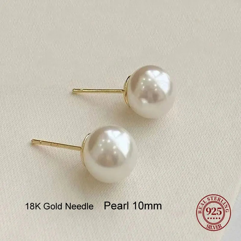 Silver Pearl Earrings 925 Sterling Silver Stud Earrings