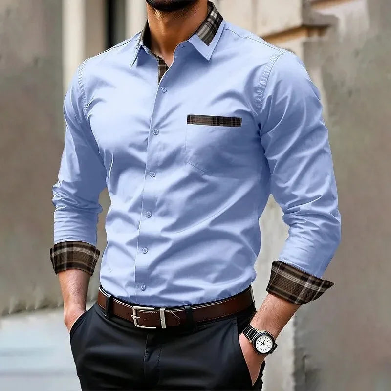 Men's iron-free long-sleeved lapel shirt