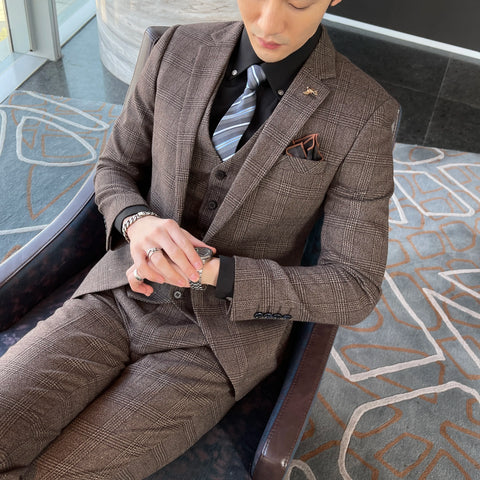 High Quality Plaid Three-Piece Suit