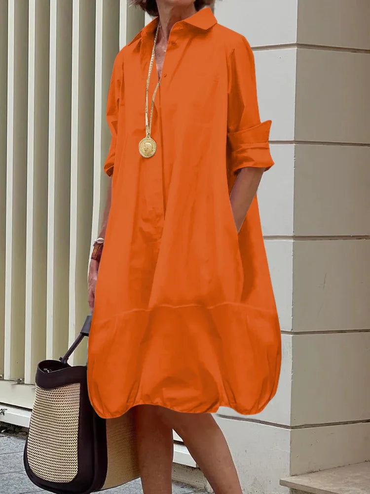 Long Sleeves Loose Solid Color Shirts Dress