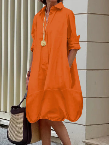 Long Sleeves Loose Solid Color Shirts Dress
