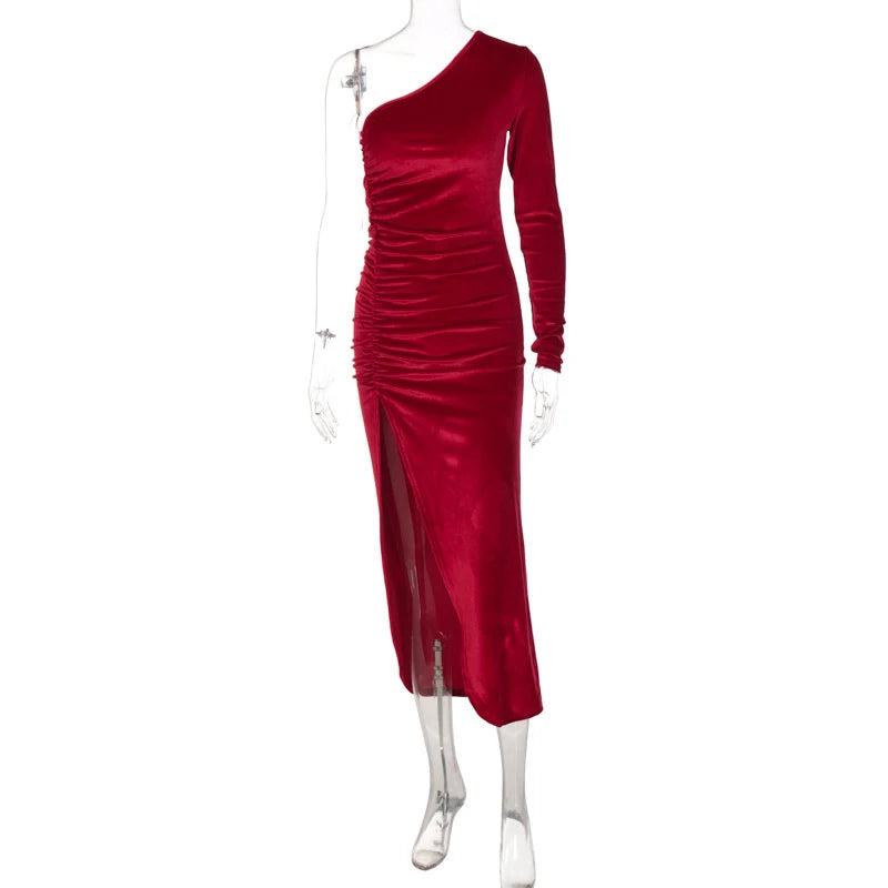 Velvet Long-Sleeve Midi Dress