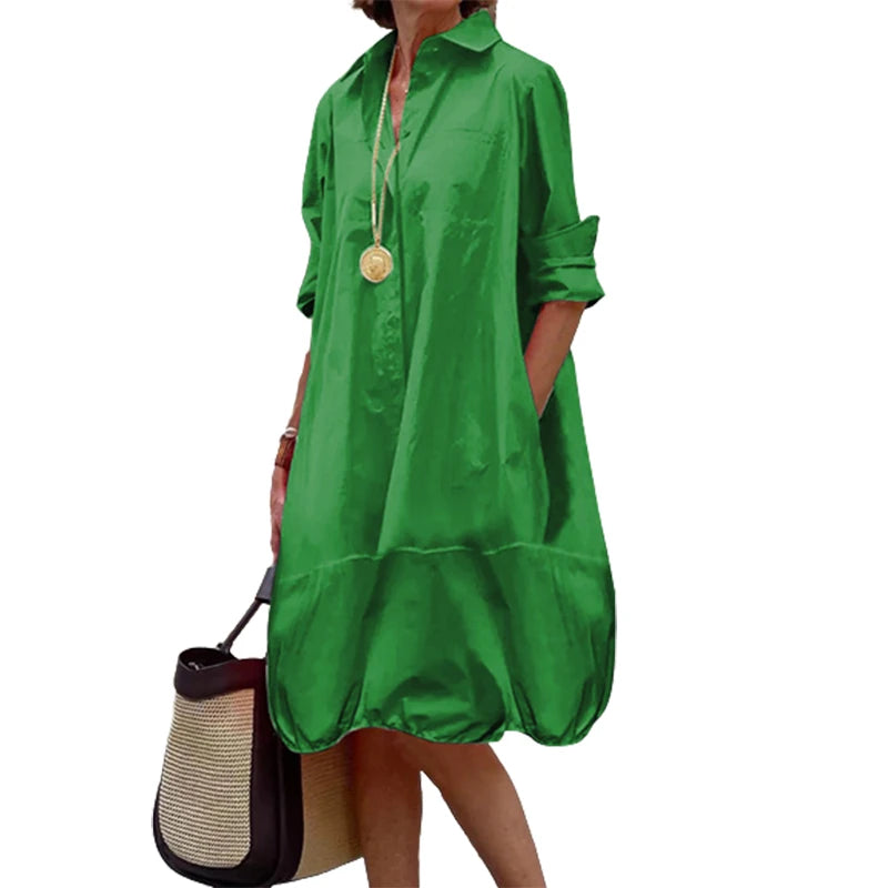 Long Sleeves Loose Solid Color Shirts Dress
